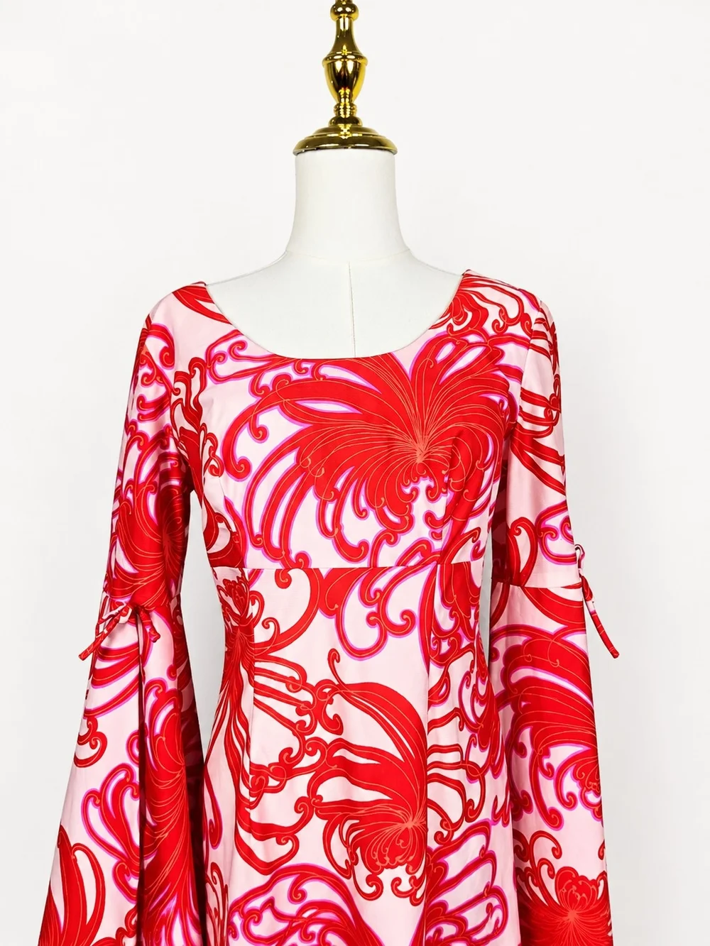 Vintage 60s Hawaii Nei Honolulu Psychedelic Bell Sleeve Maxi Dress Pink Sz 10 - Picture 5 of 12